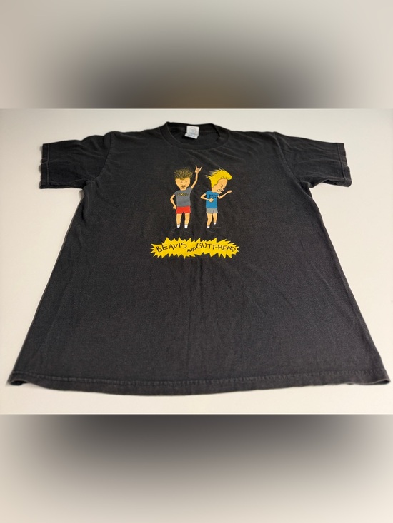 Delta Other - Vintage Black Mens Beavis & Butthead Tee with Yellow, Red & Blue Print